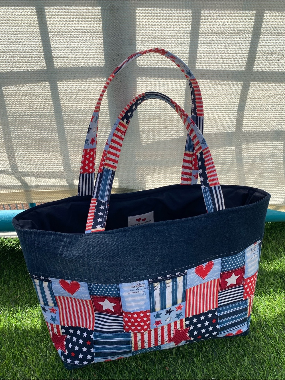Patriotic Patchwork Tote Bag - Navy & Red
